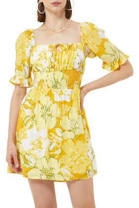 فستان ليكو قصير بطبعة أزهار لوريتا